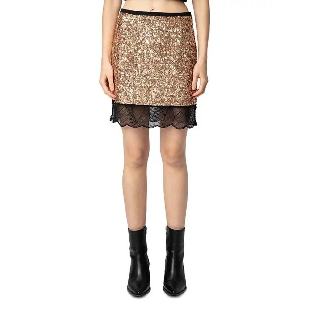 Zadig‎ & Voltaire Skirt Sequin Gold Black Party Mini Womens size 4